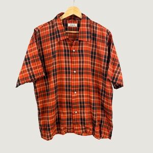 Shuttle Notes Womens Orange Plaid Lightweight Button Up Shirt Estimated Large